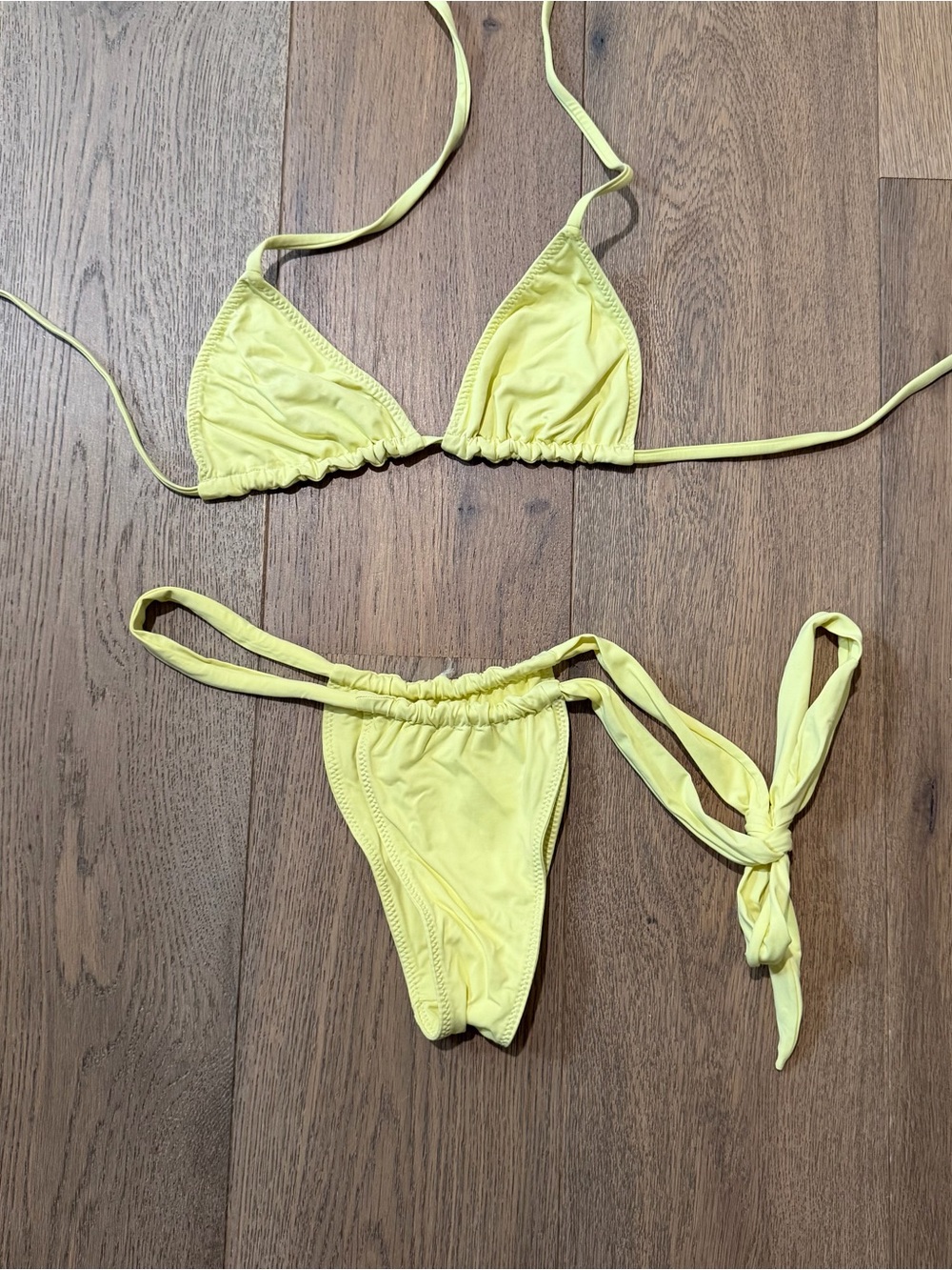 Yellow Tie-Side Triangle Bikini Set - Women Swim